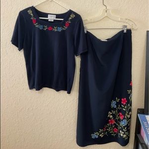 Floral Top and Skirt with a Slit Set